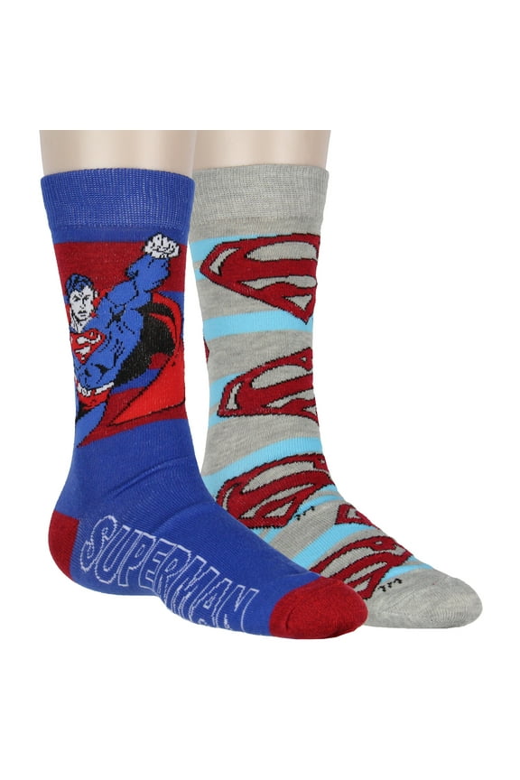 DC Comics Superman Socks Men's 2-Pack Shield and Character Design Adult Mid-Calf Crew Socks Shoe Size 8-12
