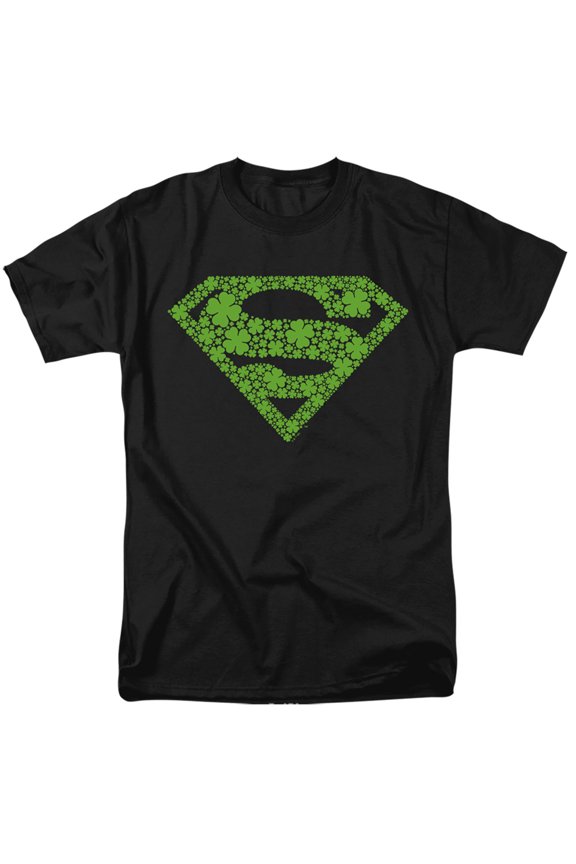DC Comics Superman St. Patrick's Day Shamrock Logo Adult Unisex T-Shirt Black