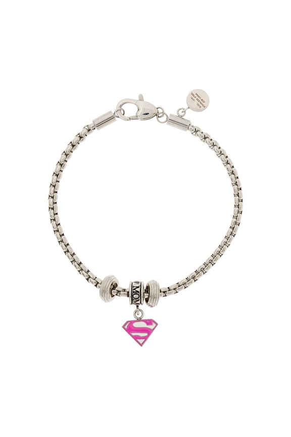 Superman Stainless Steel "Mom" Enamel Charm Bracelet, 7.5"