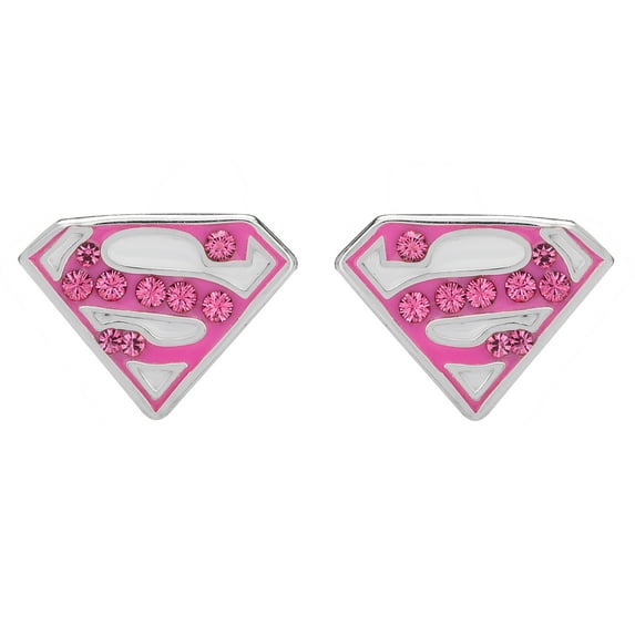 DC Comics Superman Sterling Silver Rose Crystal S Logo Stud Earrings