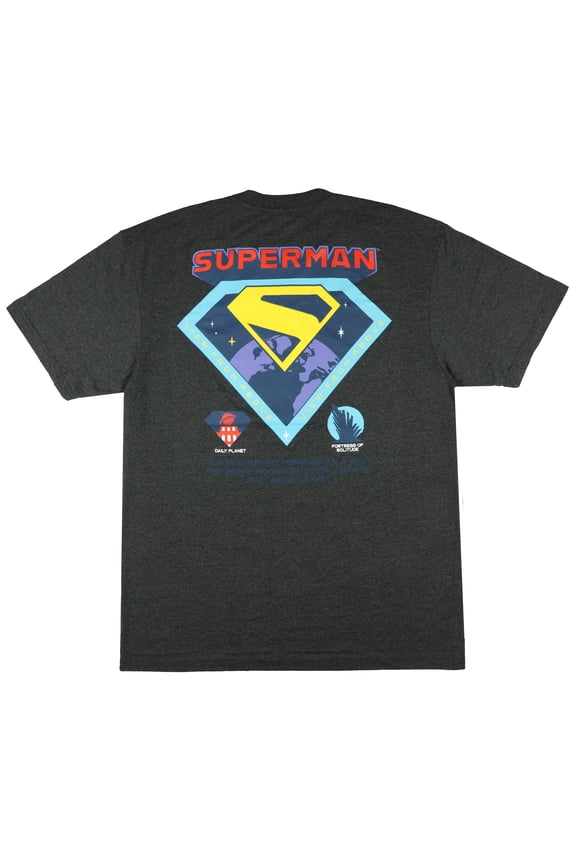 DC Comics Superman T-Shirt Men's Big and Tall View From Above Adult Two-Sided Tee