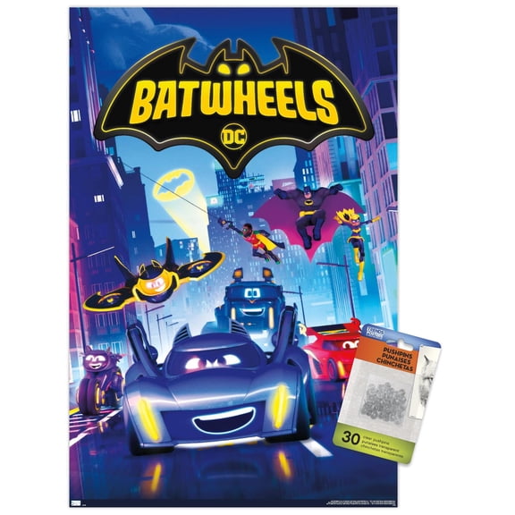 DC Comics TV Batwheels - Key Art Wall Poster with Push Pins, 14.725" x 22.375"