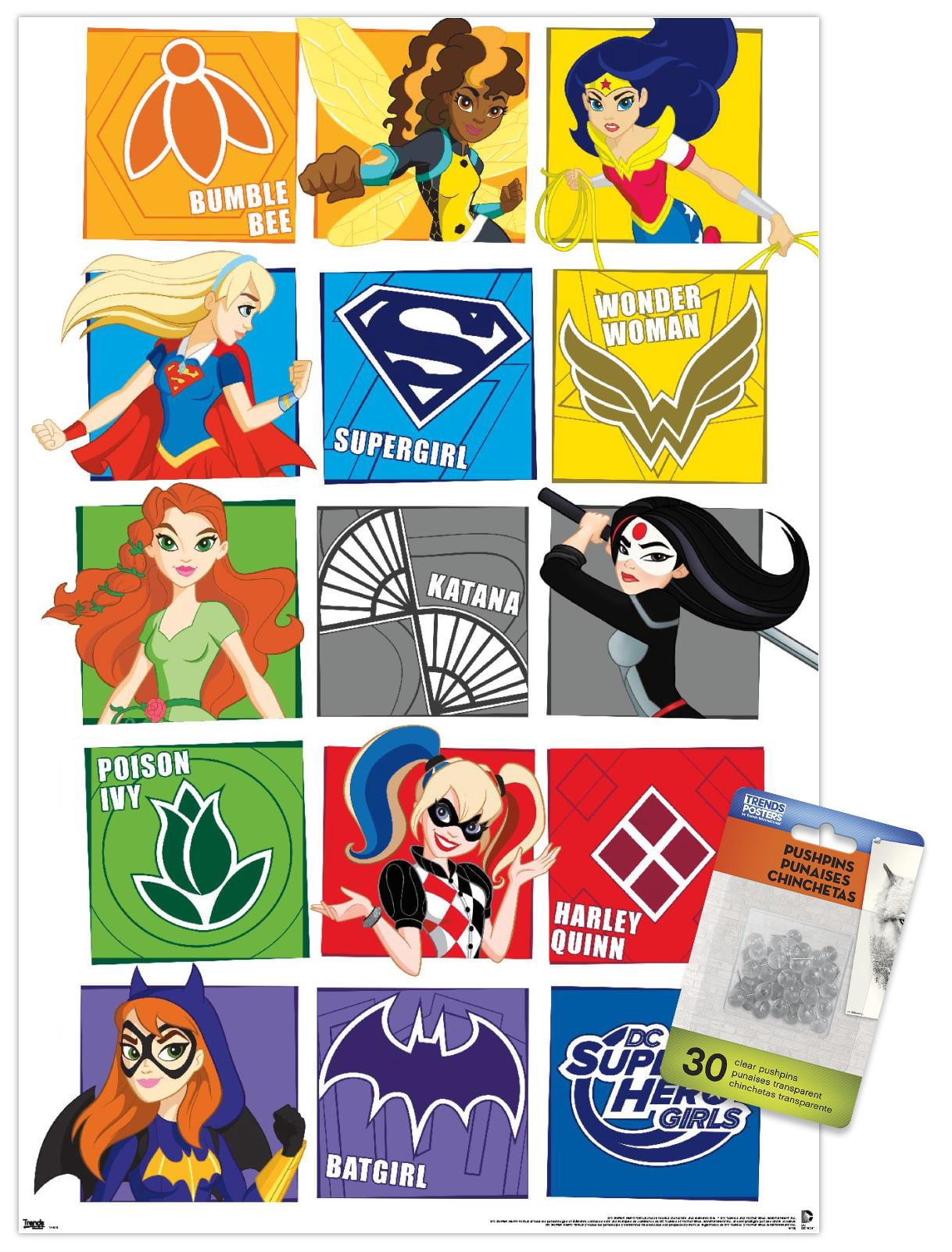 DC Comics TV - DC Superhero Girls - Grid Wall Poster with Push Pins, 14.725" x 22.375"