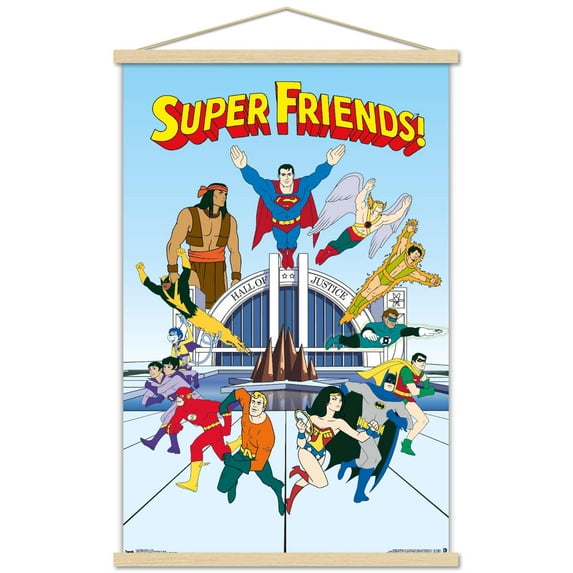 DC Comics TV - Super Friends - Team Wall Poster with Wooden Magnetic Frame, 22.375" x 34"