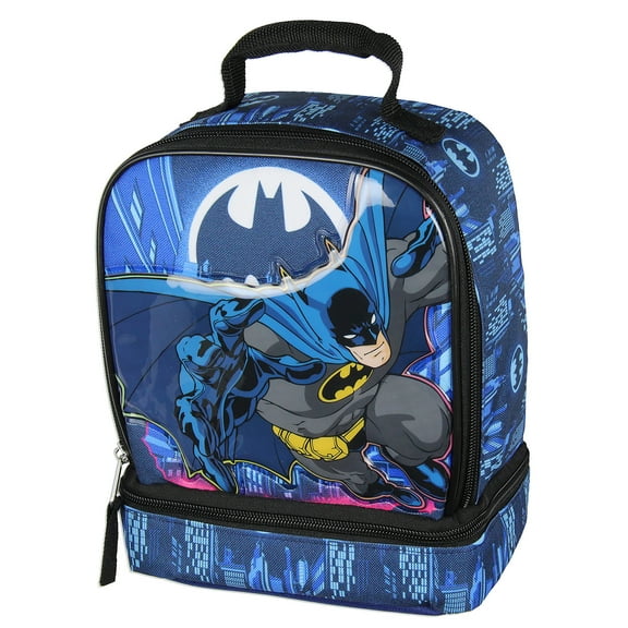 DC Comics The Batman Kids Lunch Box Insulated Dual Compartment Superhero Lunch Bag 10"