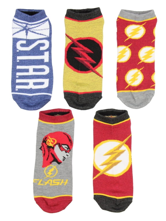 DC Comics The Flash Socks Adult Superhero Character Themed Designs 5 Pack Mix and Match No Show Ankle Socks