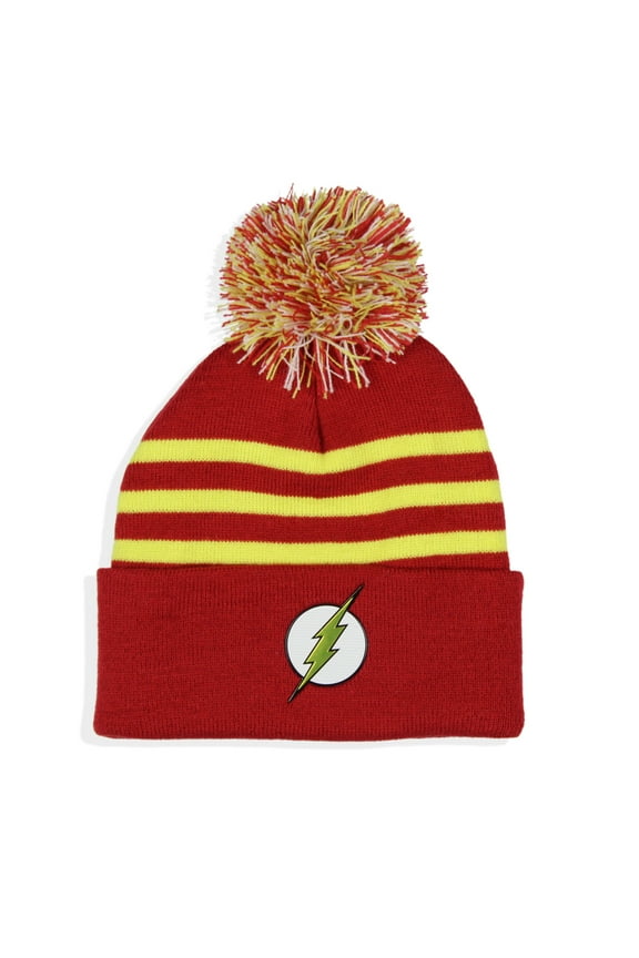 DC Comics The Flash Chrome Weld Jacquard Logo Cuff Pom Beanie Hat