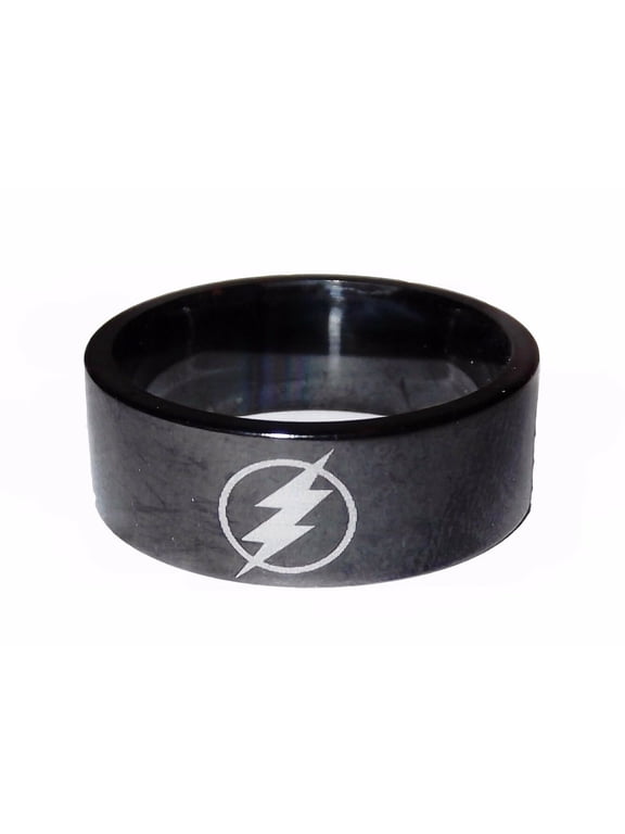 DC Comics The Flash Lightening Bolt Logo Black Stainless Steel Band Ring Size 10