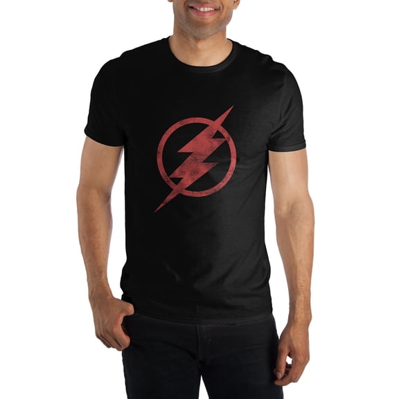 DC Comics The Flash Red Emblem Logo Men's Black Tee T-Shirt Shirt-Large