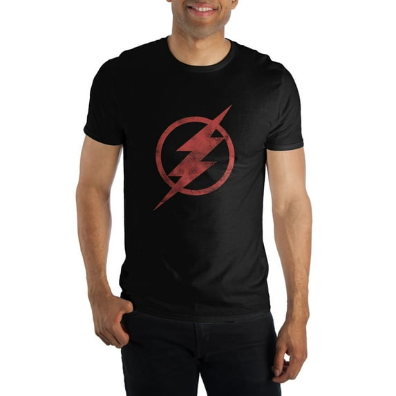 DC Comics The Flash Red Emblem Logo Men's Black Tee T-Shirt Shirt-Large
