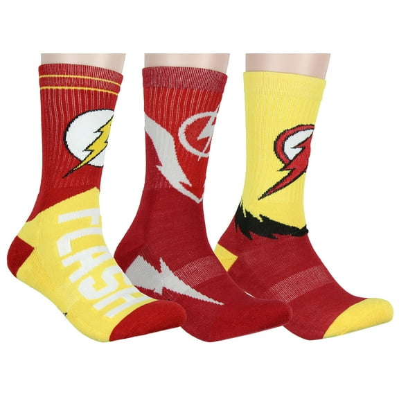 DC Comics The Flash Superhero Logo Athletic Crew Socks 3 Pair Pack For Men