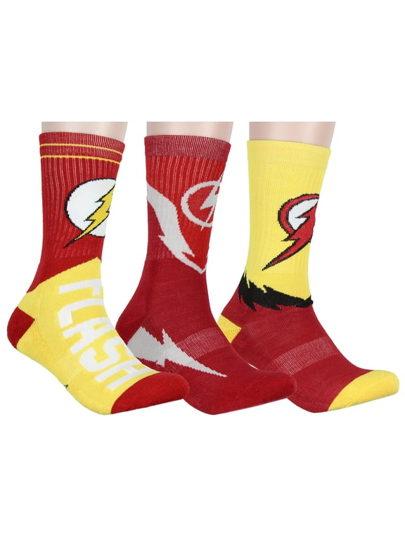 DC Comics The Flash Superhero Logo Athletic Crew Socks 3 Pair Pack For Men