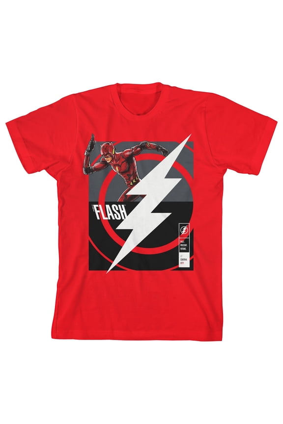 DC Comics The Flash Superhero and Lightning Bolt Youth Red Graphic Tee-Large