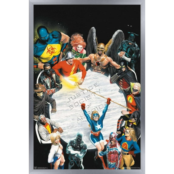 DC Comics - The Justice Society of America - Table Meeting Wall Poster, 14.725" x 22.375", Framed