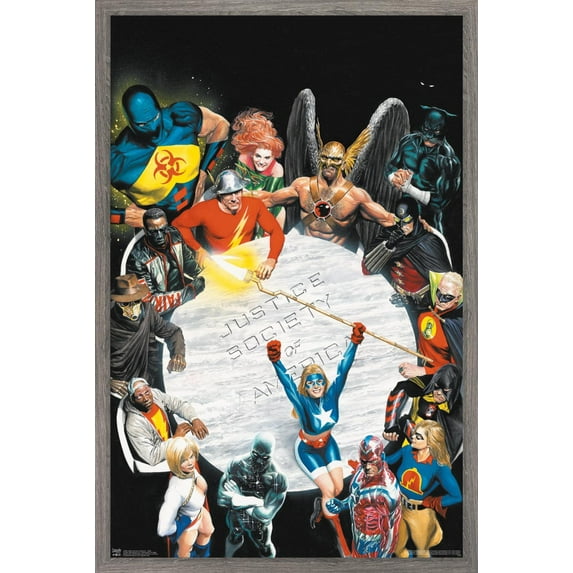 DC Comics - The Justice Society of America - Table Meeting Wall Poster, 14.725" x 22.375", Framed
