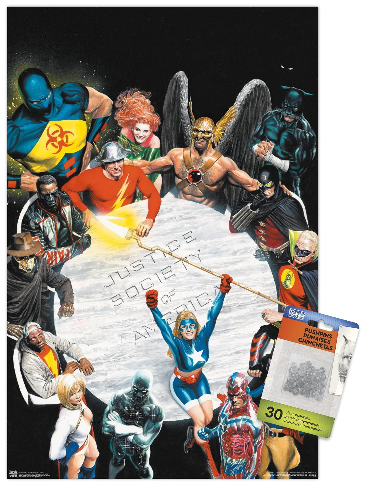 DC Comics - The Justice Society of America - Table Meeting Wall Poster with Push Pins, 14.725" x 22.375"