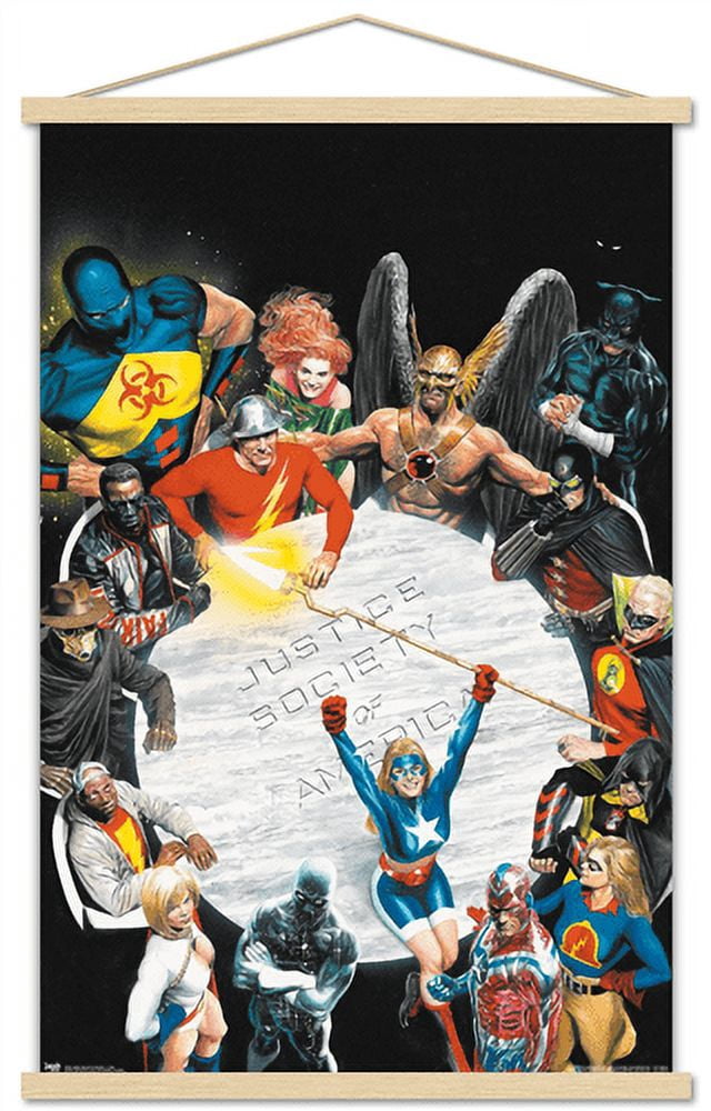 DC Comics - The Justice Society of America - Table Meeting Wall Poster with Wooden Magnetic Frame, 22.375" x 34"