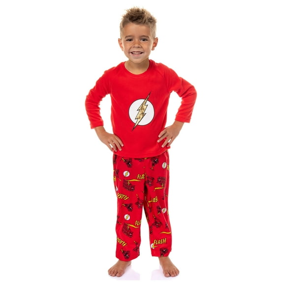 DC Comics Toddler Boys' The Flash Classic Logo 2 Piece Raglan Long-Sleeve Sleep Pajama Set