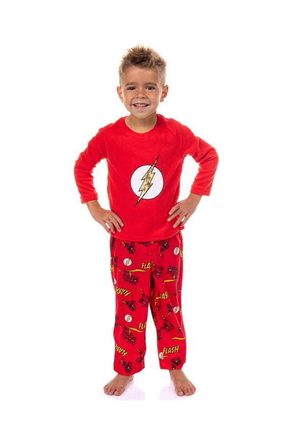 DC Comics Toddler Boys' The Flash Classic Logo 2 Piece Raglan Long-Sleeve Sleep Pajama Set