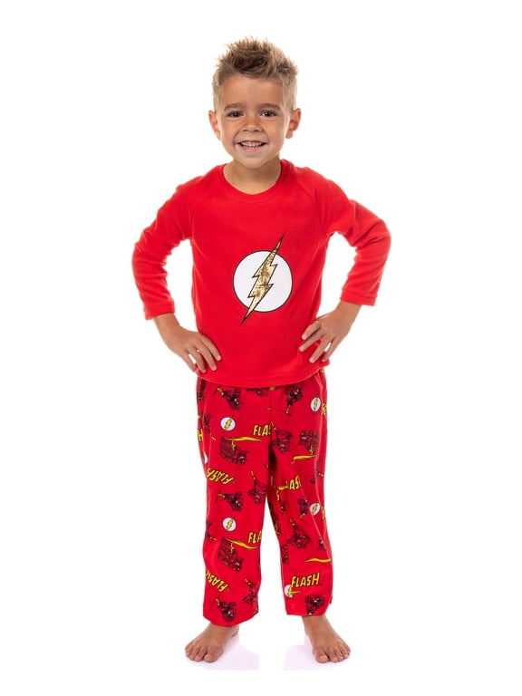DC Comics Toddler Boys' The Flash Classic Logo 2 Piece Raglan Long-Sleeve Sleep Pajama Set