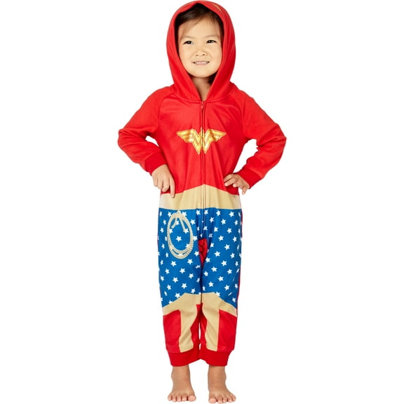 DC Comics Superhero Character Justice League Hooded Fleece Union Suit Footless Pajama for Men Women Kids Toddlers