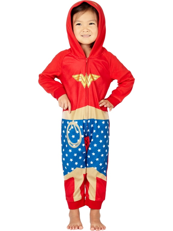 DC Comics Superhero Character Justice League Hooded Fleece Union Suit Footless Pajama for Men Women Kids Toddlers