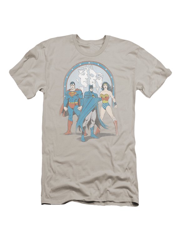DC Comics Trinity Premium Canvas Adult Slim Fit 30/1 T-Shirt Silver