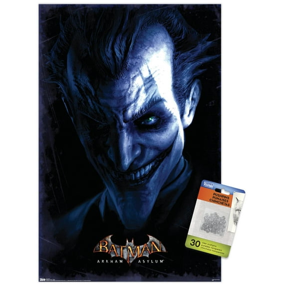 DC Comics Video Game - Arkham Asylum - Joker Wall Poster with Push Pins, 14.725" x 22.375"