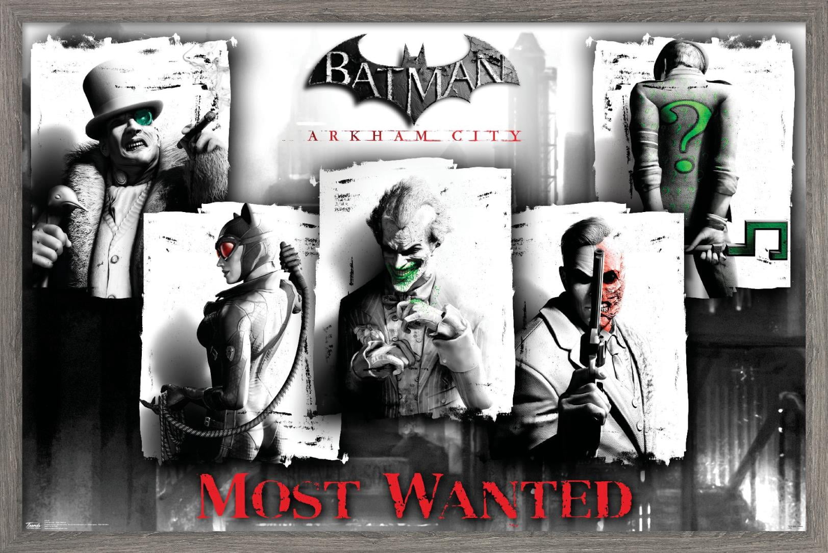 DC Comics Video Game - Arkham City - Most Wanted Wall Poster, 22.375" x 34", Framed