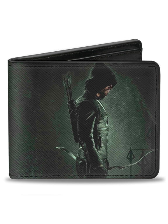 DC Comics Wallet, Bifold, Arrow Standing Profile Pose Arrow Tips Greens, Vegan Leather