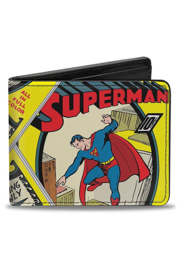 DC Comics Wallet, Bifold, Classic Superman Issue 1 Flying Cover Pose, Vegan Leather
