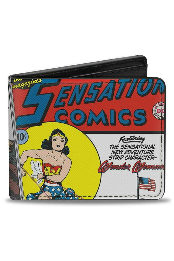 DC Comics Wallet, Bifold, Classic Wonder Woman Sensation Comics Issue 1 Cover Pose, Vegan Leather