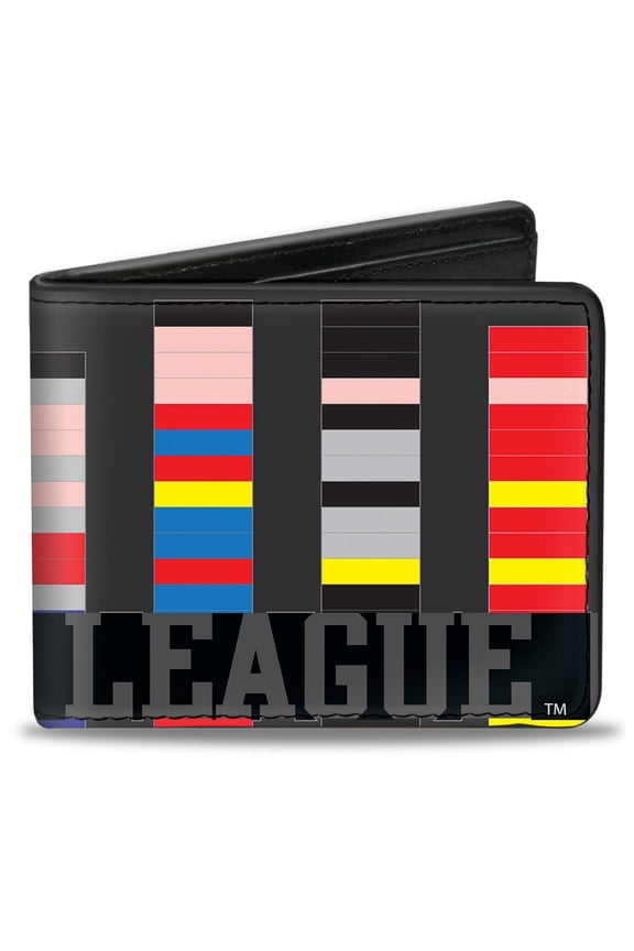 DC Comics Wallet, Bifold, Justice League 1-Bit Superheroes Gray Black Multi Color, Vegan Leather