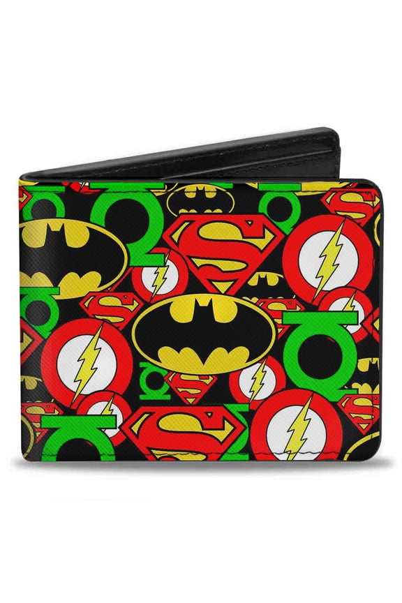 DC Comics Wallet, Bifold, Justice League Stacked Logos, Vegan Leather