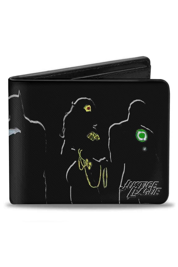 DC Comics Wallet, Bifold, Justice League Superhero Group Pose Black Multi Color, Vegan Leather