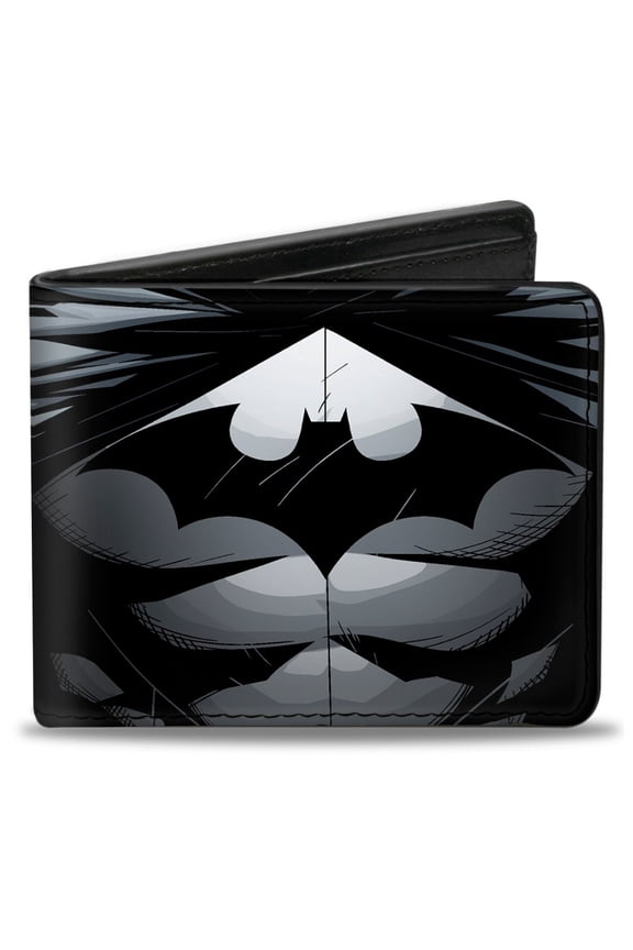 DC Comics Wallet, Bifold, Justice League The New 52 Batman Chest Logo Grays Black, Vegan Leather