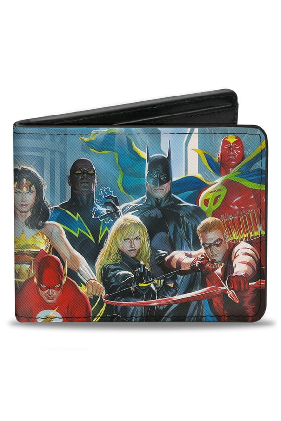 DC Comics Wallet, Bifold, Justice League of America Issue 12 Superhero Cover Pose Blues, Vegan Leather