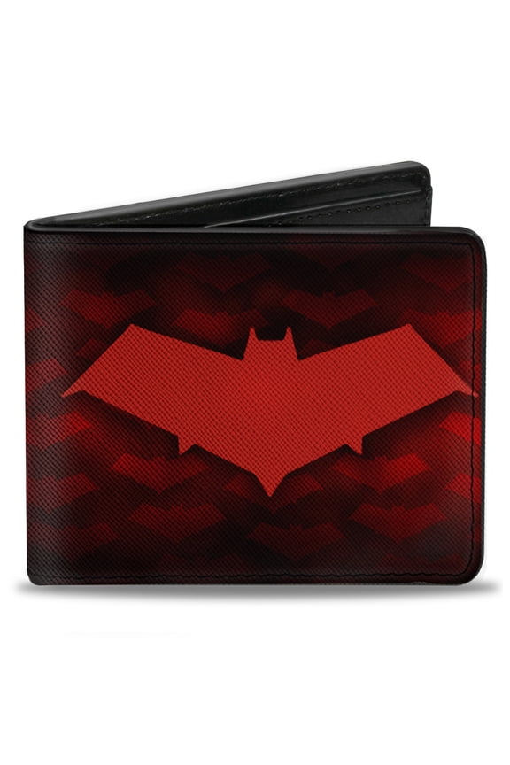 DC Comics Wallet, Bifold, Red Hood Logo Monogram Black Red Fade Red White, Vegan Leather