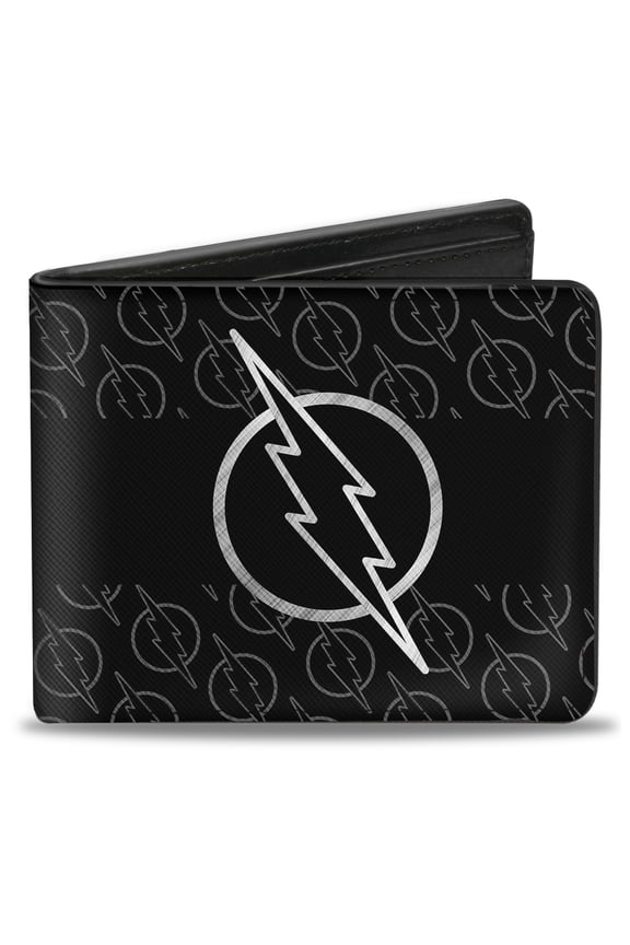 DC Comics Wallet, Bifold, Reverse Flash Logo Stripe Logo Monogram Black Grays, Vegan Leather