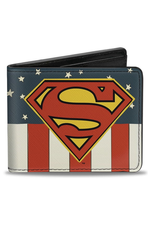 DC Comics Wallet, Bifold, Superman Shield Americana Red White Blue Yellow, Vegan Leather