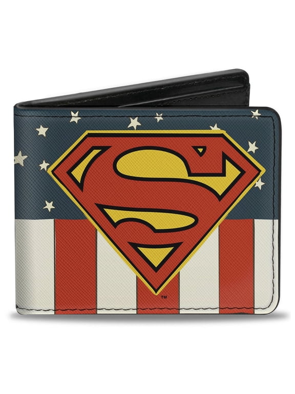 DC Comics Wallet, Bifold, Superman Shield Americana Red White Blue Yellow, Vegan Leather