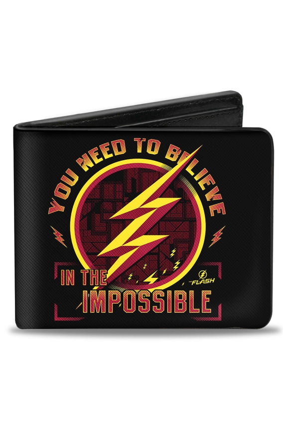 DC Comics Wallet, Bifold, The Flash Logo You Need to Believe In the Impossible, Vegan Leather