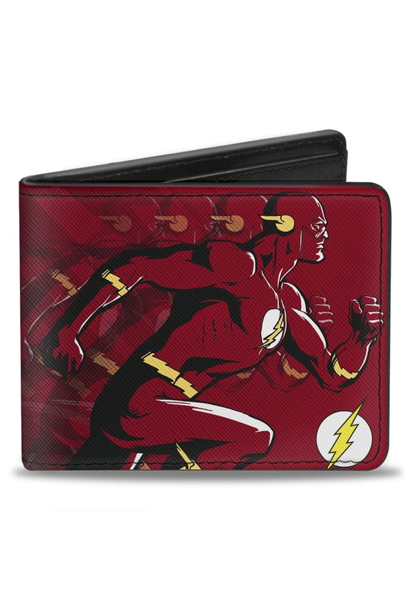 DC Comics Wallet, Bifold, The Flash Running Pose Bolts Trails Reds, Vegan Leather