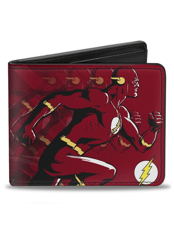 DC Comics Wallet, Bifold, The Flash Running Pose Bolts Trails Reds, Vegan Leather