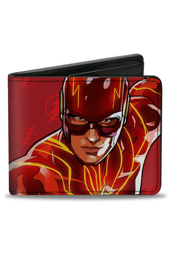 DC Comics Wallet, Bifold, The Flash Running Pose with Lightning Icon Reds, Vegan Leather