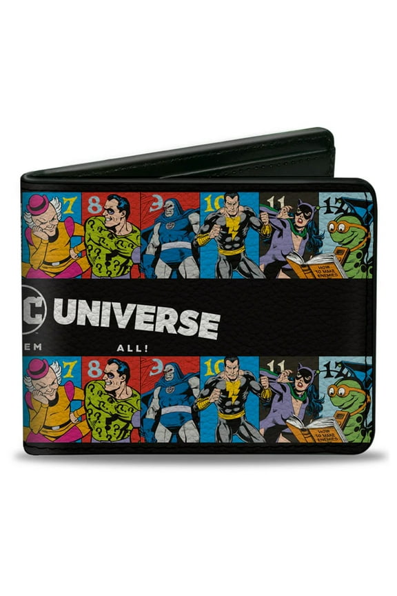 Wallet, Bifold, Villains Of the Dc Universe Character Blocks Black White, Vegan Leather