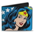 thumbnail image 1 of DC Comics Wallet, Bifold, Wonder Woman Stars Face Halftone Blues Red Yellow White, Vegan Leather, 1 of 3