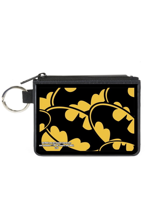 DC Comics Wallet, Coin Purse, Bat Signals Close Up Stacked Yellow Black, Canvas
