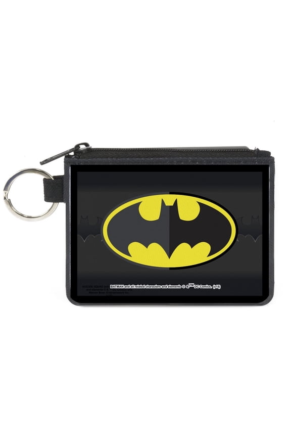 DC Comics Wallet, Coin Purse, Batman Icon Centered Bat Signal Stripe Black Yellow Grays, Canvas