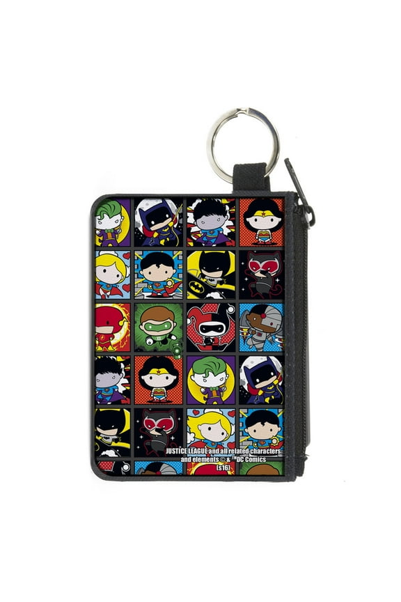 DC Comics Wallet, Coin Purse, Justice League Comics 12 Chibi Character Pose Blocks, Canvas